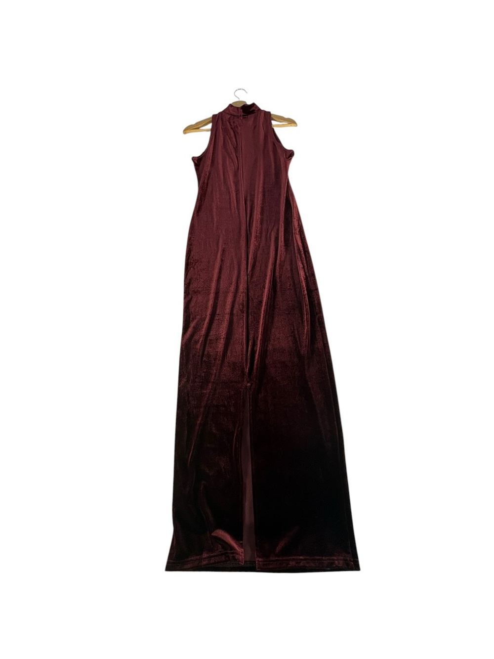 MINKPINK Women M Burgundy Velvet Maxi Dress Mock Neck Whimsigoth Gothic Slit - Picture 5 of 11